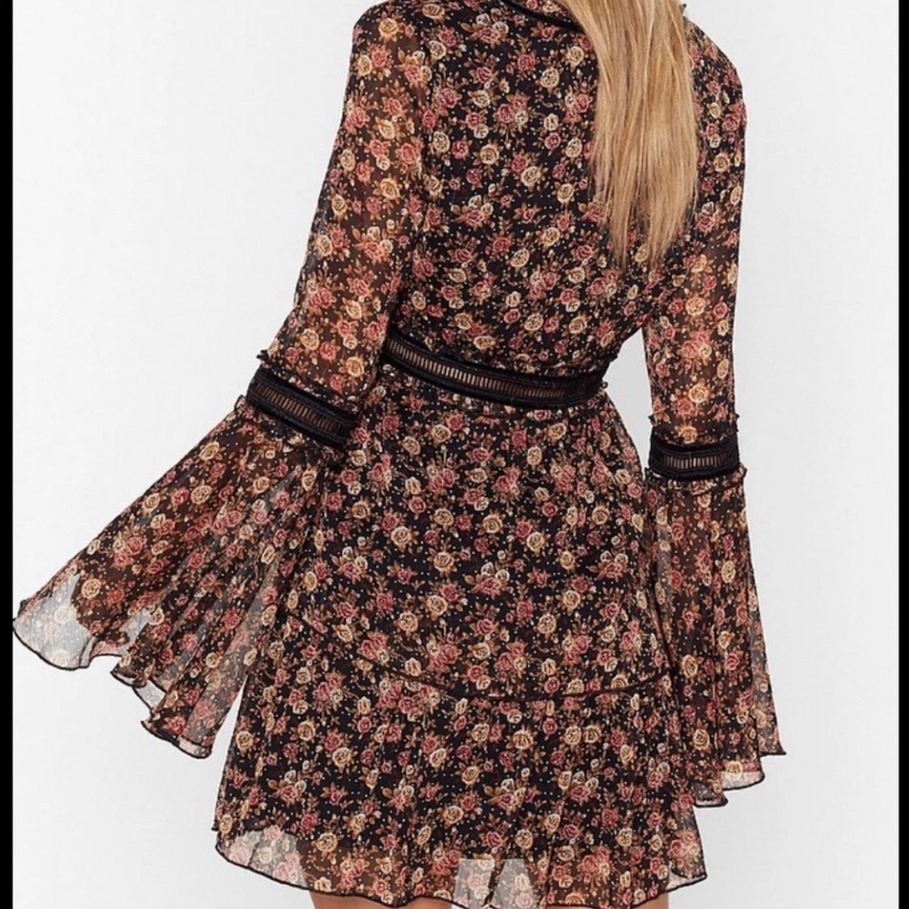 Nasty Gal Black and Pink Floral Long Sleeve Dress - Picture 3 of 11